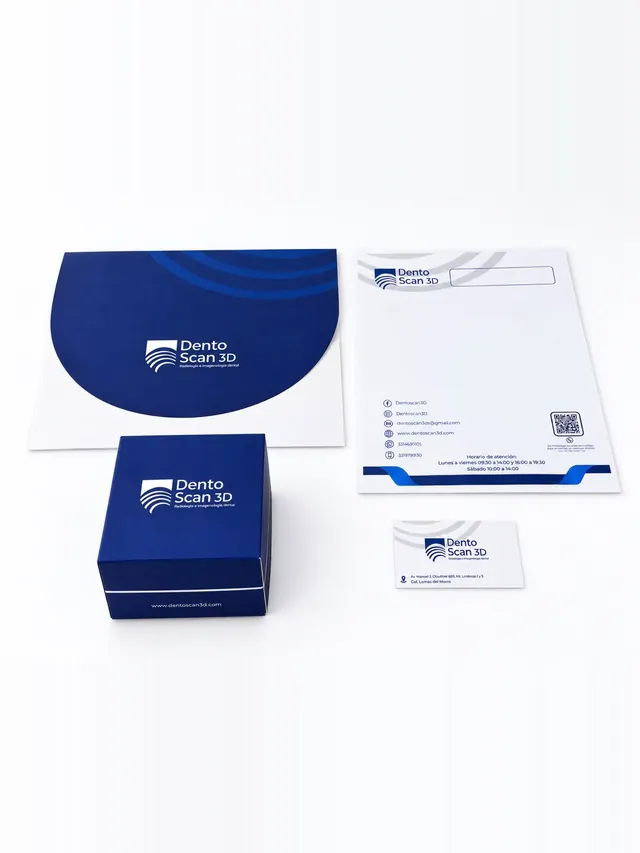 Caja de entrega y tarjeta de presentación de Dento Scan 3D